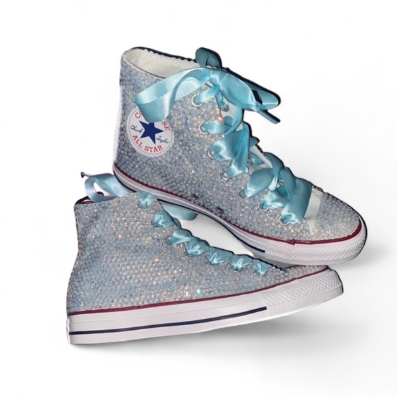 Opal Iridescent Diamond High Top Converse Sizes 5-14 New With Ribbon Laces - Picture 2 of 14